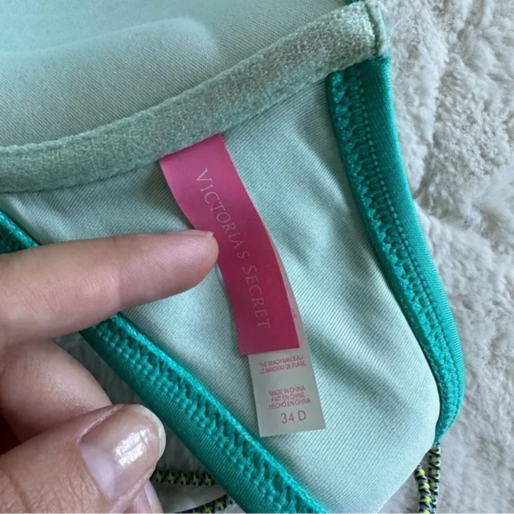 Victoria's Secret | Teal Geo The Beach Bandeau Strapless Bikini Top | Size 34D